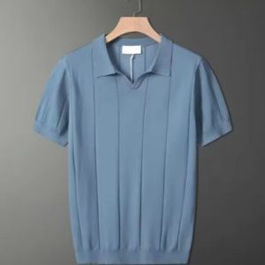 Sky Blue Men's Slim Fit Quarter Zip Golf Polo Shirt