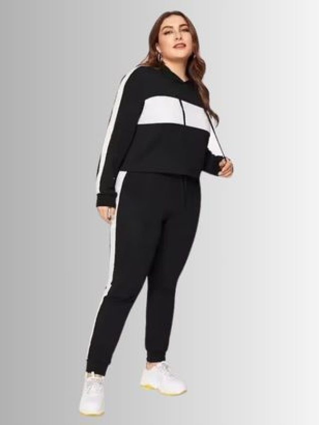 Plus Size Women's Color Block Workout Tracksuit